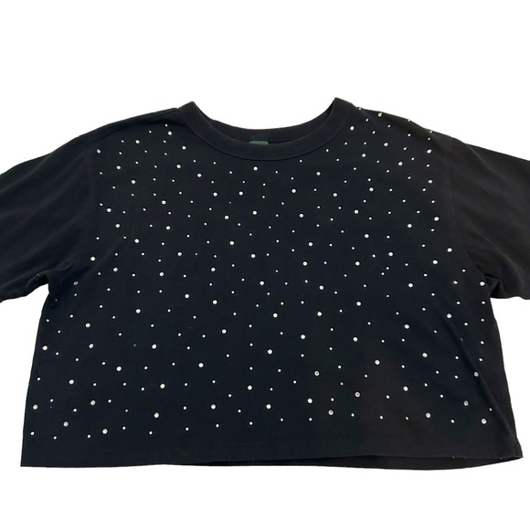 Wild Fable Black Boxy Cropped Embellished Crystal Front Top, Size Medium - Picture 4 of 9